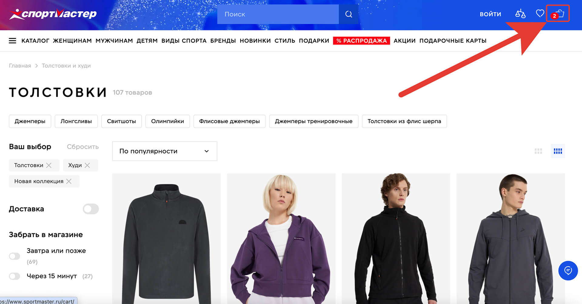 Куда вводить промокод Sportmaster: шаг 2.